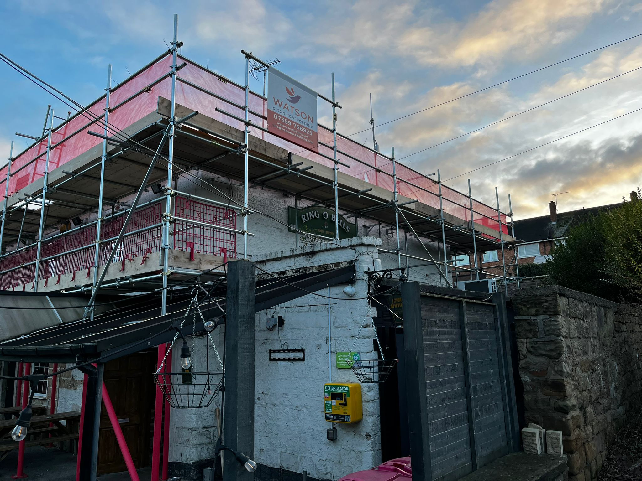 Commercial scaffolding at Ring O'Bells Pub, Swinton, Rotherham