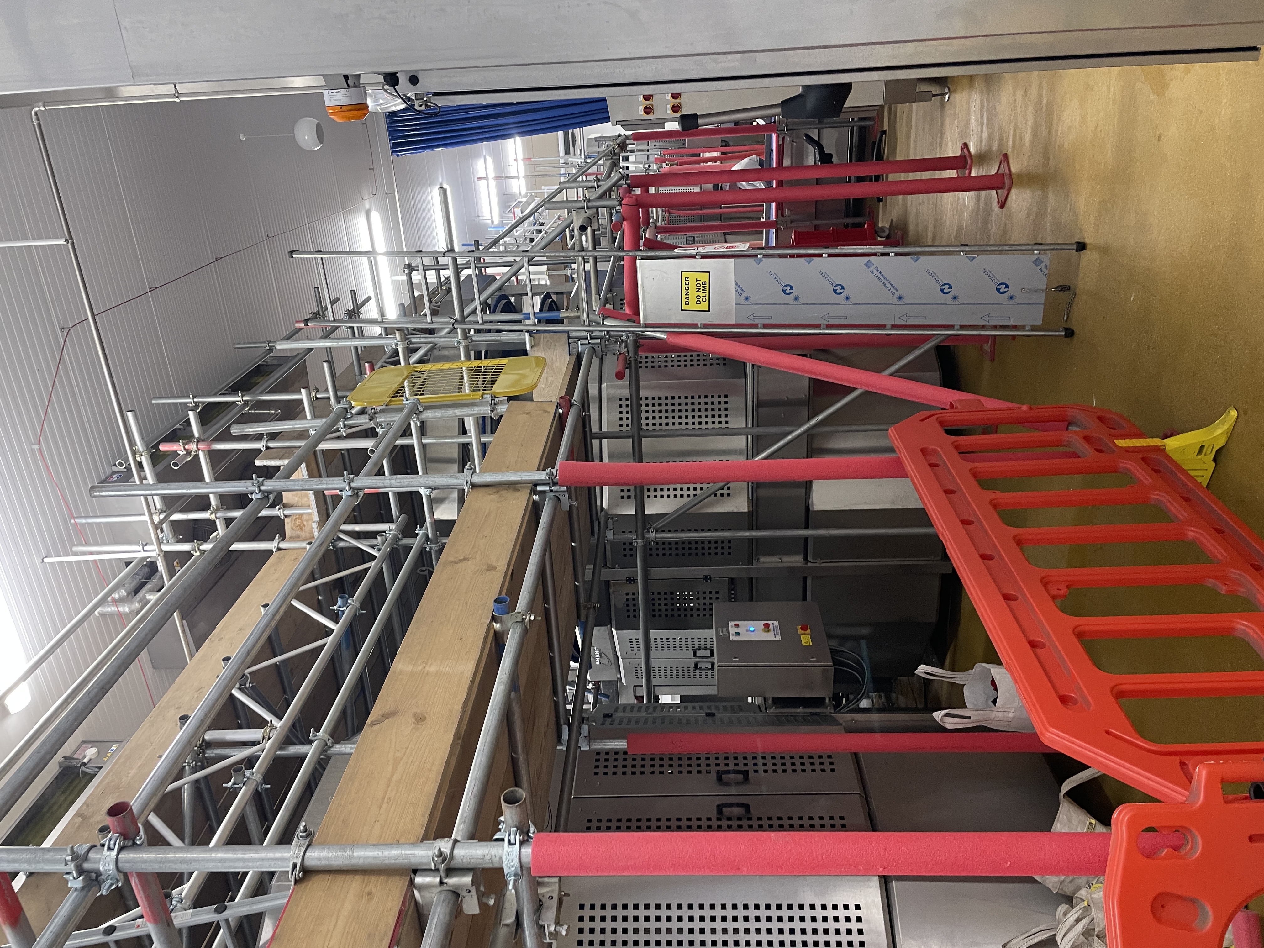 Industrial scaffolding for equipment maintenance in a food production environment at Butternut Box, Doncaster